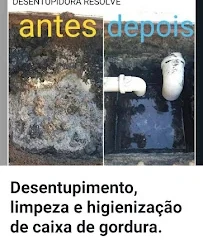 Comparação antes e depois da limpeza de uma caixa de gordura, fornecida pela Resolve